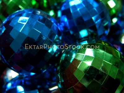 Blue and green Christmas balls closeup
