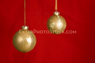 Christmas greeting card with two balls on red