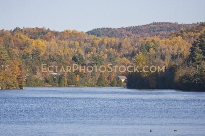 Gatineau river view with houses on the shores at Fall
