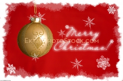 Merry Christmas greeting card red with golden ornament