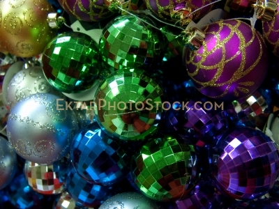 Multiple green blue silver sparkly Christmas balls