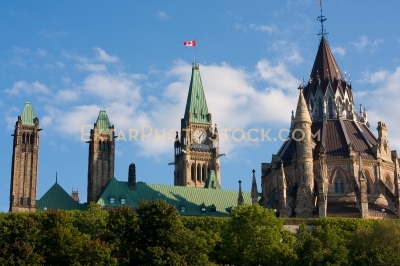 Ottawa city parliament building with library and peace tower lef