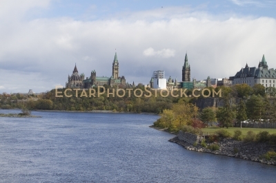 Parliament building view from Portage bridge with Victoria islan