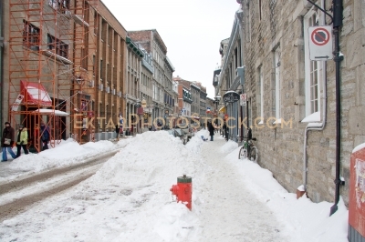 Snowy street in Montreal;