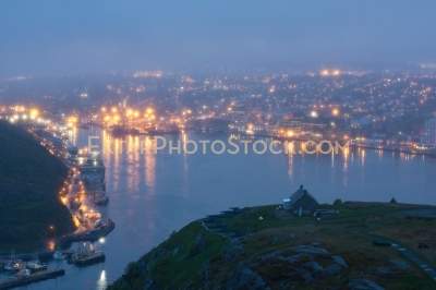 St Johns night misty harbor panorama